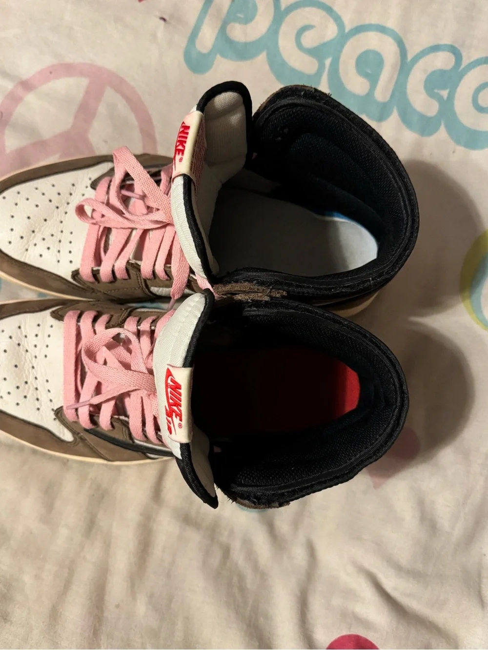 Jordan Air High-Top Sneakers Brown Black White with Pink Laces